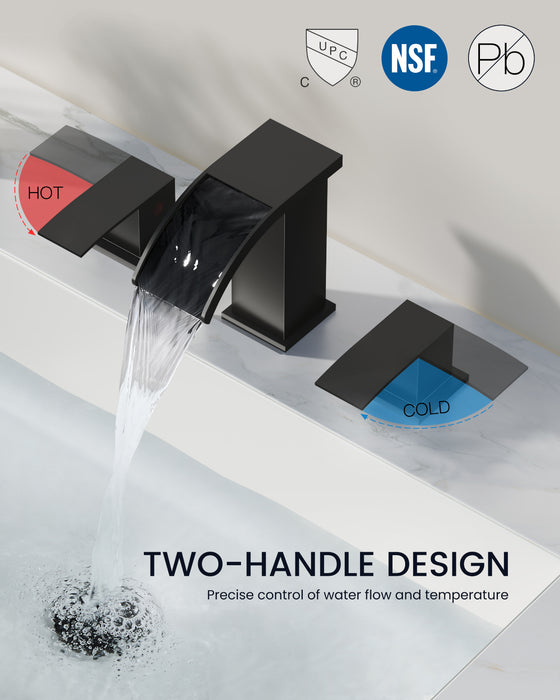 gotonovo Waterfall 8 inch Widespread Bathroom Faucet Set Bathroom Sink Faucet 3 Hole 2 Handle Vanity Lavatory Deck Mount with Pop Up Drain and Water Supply Lines