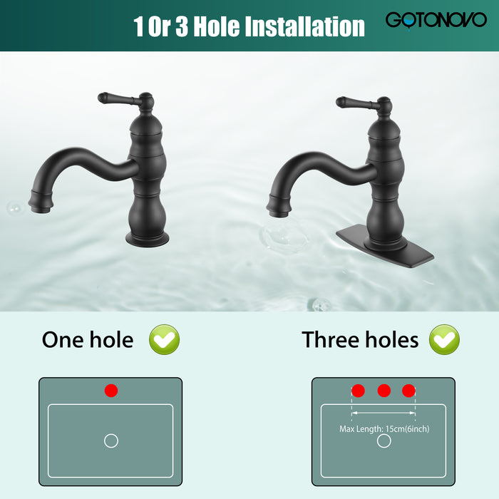 gotonovo Bathroom Sink Faucet Brass Bathroom Faucet Single Hole One Handle with Overflow Pop Up Drain Assembly Deck Mount Lavatory Vanity Mixer Tap with Panel