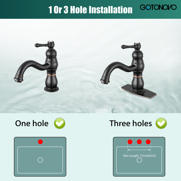 gotonovo Bathroom Sink Faucet Brass Bathroom Faucet Single Hole One Handle with Overflow Pop Up Drain Assembly Deck Mount Lavatory Vanity Mixer Tap with Panel