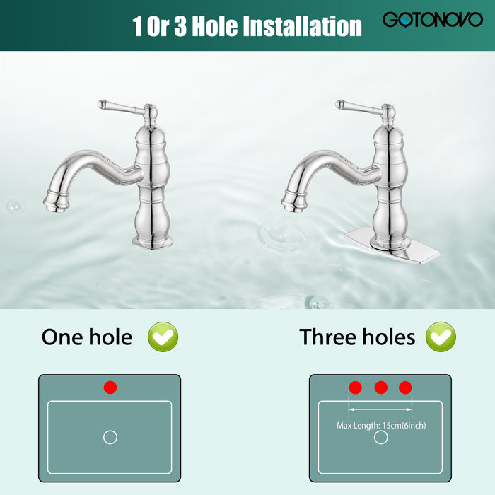 gotonovo Bathroom Sink Faucet Brass Bathroom Faucet Single Hole One Handle with Overflow Pop Up Drain Assembly Deck Mount Lavatory Vanity Mixer Tap with Panel