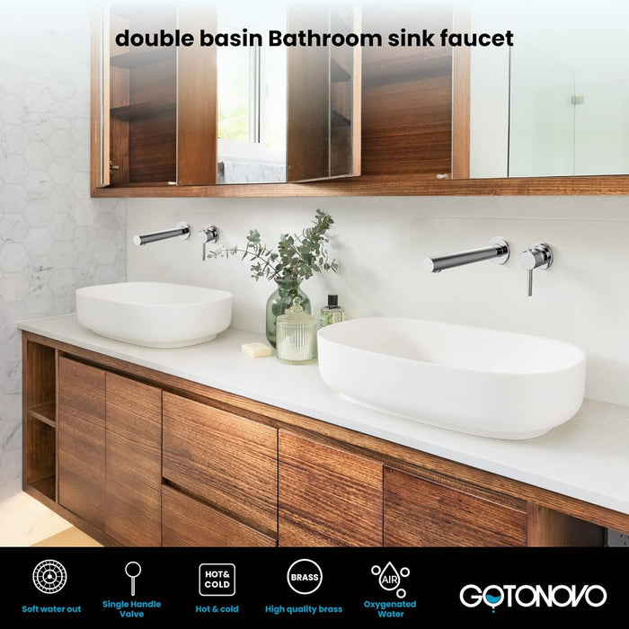 gotonovo Wall Mount Bathroom Faucet,Single Handle Bathroom Sink Faucet Wall Mounted Brass Rough-in Valve Included Straight Spout