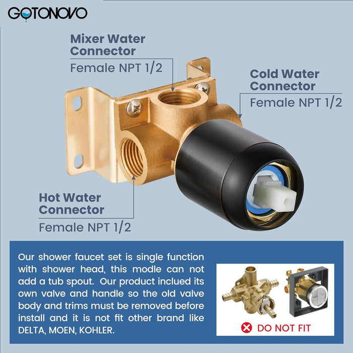gotonovo Shower Faucet Set, Single Function Shower Trim Kit, Wall Mount 8 Inch Round Rainfall Shower Head and Handle Set, Single Handle Shower System Set Rough-in Valve