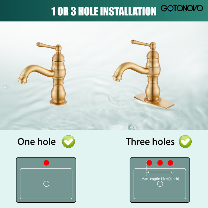 gotonovo Bathroom Sink Faucet Brass Bathroom Faucet Single Hole One Handle with Overflow Pop Up Drain Assembly Deck Mount Lavatory Vanity Mixer Tap with Panel