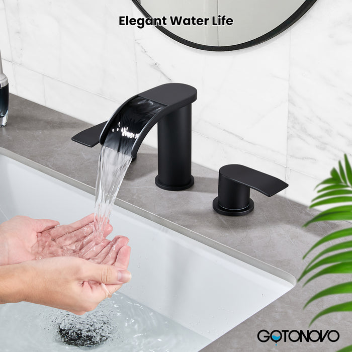 gotonovo 8 inch Waterfall Widespread Bathroom Faucet Set Bathroom Sink Faucet 3 Hole 2 Handle Vanity Lavatory Deck Mount with Pop Up Drain and Water Supply Lines