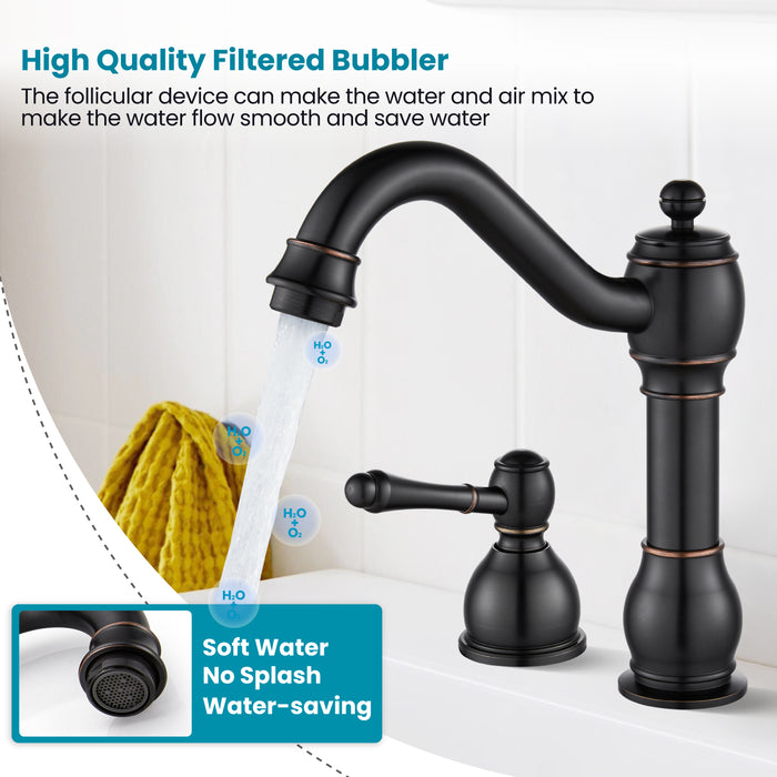 gotonovo 8 Inch Widespread Bathroom Faucets for Sink 3 Hole 2 Lever Handle Deck Mount with Pop Up Drain Assembly with Hot and Cold Water Supply Lines