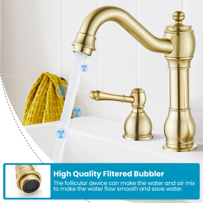 gotonovo 8 Inch Widespread Bathroom Faucets for Sink 3 Hole 2 Lever Handle Deck Mount with Pop Up Drain Hot and Cold Water Supply Lines
