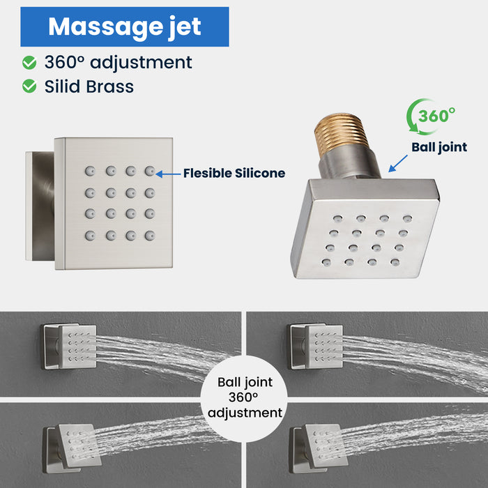 gotonovo Shower Faucet with Full Body Jets Rain Mixer 12 inch Rainfall Shower Head and Handheld Spray Combo Wall Mounted Rough-in Valve and Trim Included with 6pcs Body Message Jets