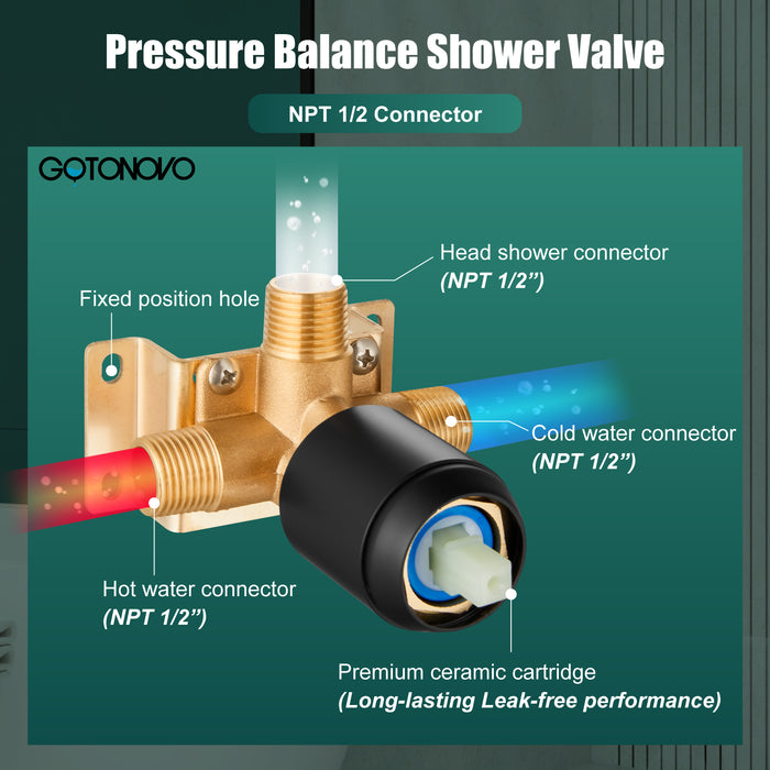 gotonovo Shower Faucet Set Shower Head and Handle Set 8 Inch Round Showerhead Bathroom Rainfall Shower System Wall Mount Single Handle Shower Trim Kit with Valve