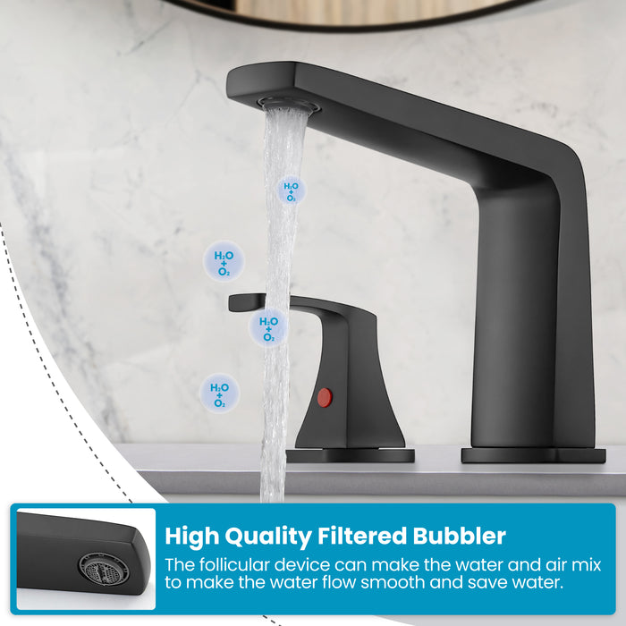 gotonovo Bathroom Sink Faucet 3 Holes 2 Handles Widespread 8 Inch Bathroom Faucet with Pop Up Drain Hot Cold Water Supply Lines Lavatory Vanity Mixer Tap, Thin Style