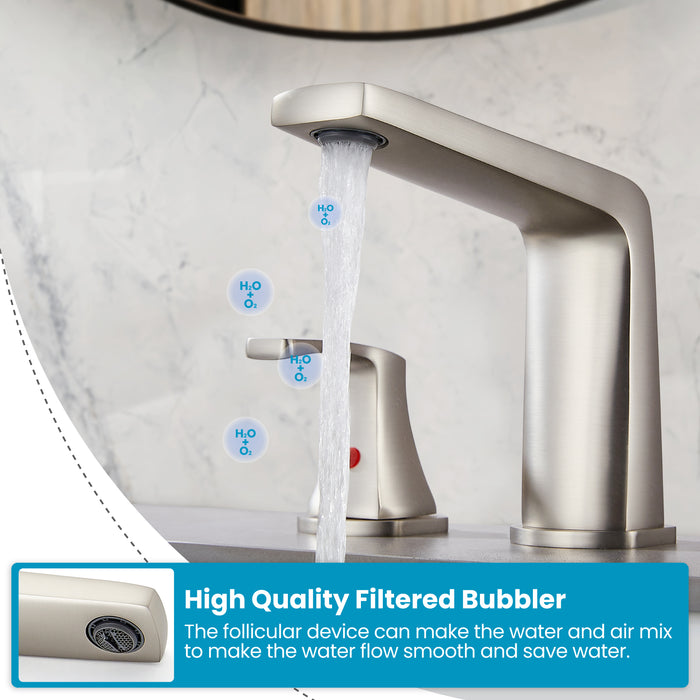 gotonovo Bathroom Sink Faucet 3 Holes 2 Handles Widespread 8 Inch Bathroom Faucet with Pop Up Drain Hot Cold Water Supply Lines Lavatory Vanity Mixer Tap, Thin Style