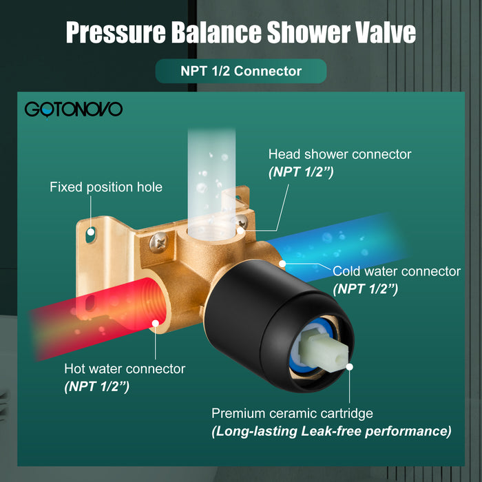 gotonovo Shower Head and Handle Set Shower Faucet Set Bathroom Rainfall Shower System Stainless Steel Showerhead Single Function Shower Trim Kit with Rough-in Valve