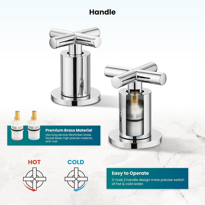 gotonovo 3 Hole Bathroom Faucet 8 inch Widespread Sink Vanity Faucet for Bathroom Sink 2 Cross Handle Deck Mount Basin with Pop Up Drain 360° Swivel Spout