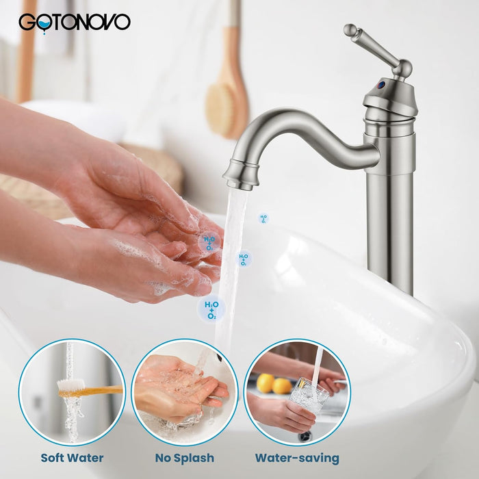 Brass Single Handle Bathroom Sink Faucet Brass Long Reach Bathroom Faucet Mixer Tap with Pop Up Drain Included Hot and Cold Water Hose