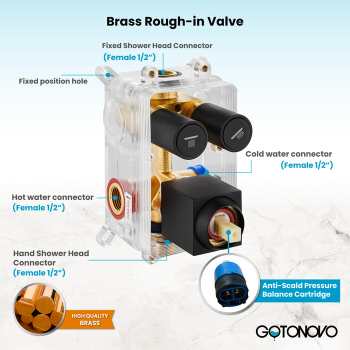 gotonovo Shower Faucet Set Push Button Diverter Rainfall Shower Head and Handheld Set Bathroom System Wall Mounted