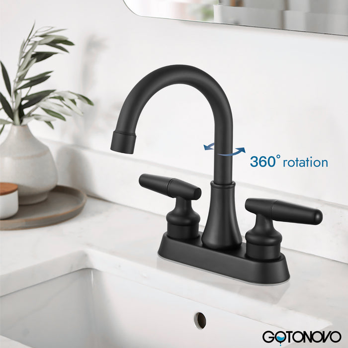 Bathroom Sink Faucet 4 Inch 2 Handle Lavatory Bathroom Vanity Faucets 360 Degree Swivel Spout Modern Deck Mount RV Bathroom Sink Faucet with Pop up Drain