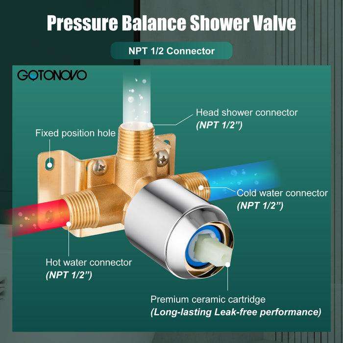 gotonovo Shower Head and Handle Set Shower Faucet Set Bathroom Rainfall Shower System Stainless Steel Showerhead Single Function Shower Trim Kit with Rough-in Valve