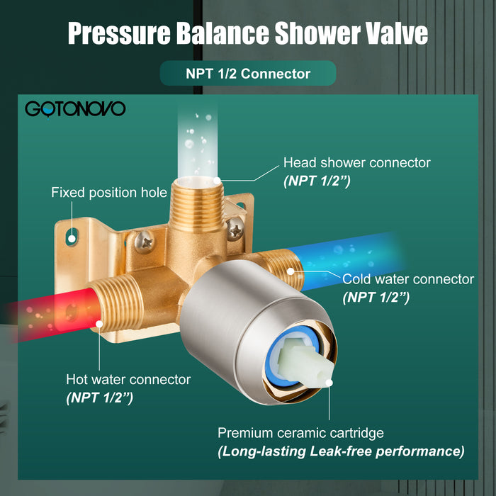 gotonovo Shower Head and Handle Set Shower Faucet Set Bathroom Rainfall Shower System Stainless Steel Showerhead Single Function Shower Trim Kit with Rough-in Valve