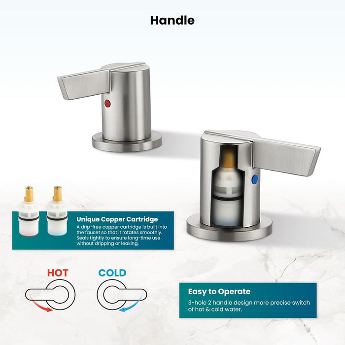 gotonovo 3 Hole Deck Mount 2 Handles Lavatory Basin Bathroom Sink Faucet with Pop Up Drain with Hot and Cold Mixer Valves 8 Inch Widespread Bathroom Faucet Low-Arch 360° Rotation Spout