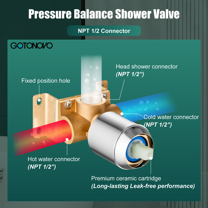 gotonovo Shower Faucet Set Shower Head and Handle Set 8 Inch Round Showerhead Bathroom Rainfall Shower System Wall Mount Single Handle Shower Trim Kit with Valve
