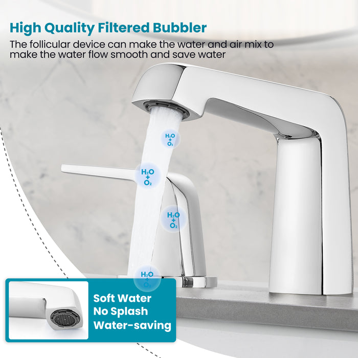 gotonovo Bathroom Sink Faucet 3 Holes 2 Handles Widespread 8 Inch Bath Faucet with Pop Up Drain Hot Cold Water Supply Lines Lavatory Vanity Faucet Set Thick 7 Head