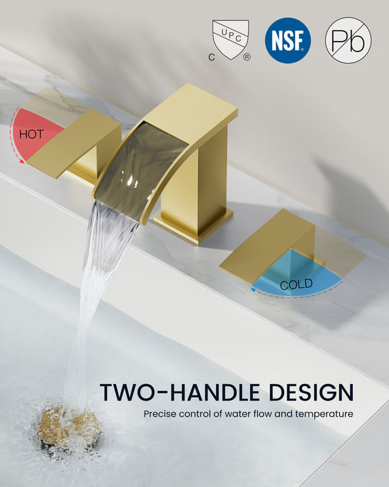 gotonovo Waterfall 8 inch Widespread Bathroom Faucet Set Bathroom Sink Faucet 3 Hole 2 Handle Vanity Lavatory Deck Mount with Pop Up Drain and Water Supply Lines