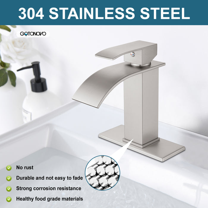 gotonovo Waterfall Bathroom Sink Faucet Single Hole 1 Handle Lavatory Vanity Faucet with Deck Plate Deck Mount Hot & Cold Water Mixer Tap