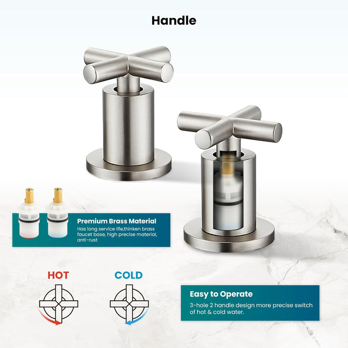 gotonovo 3 Hole Bathroom Faucet 8 inch Widespread Sink Vanity Faucet for Bathroom Sink 2 Cross Handle Deck Mount Basin with Pop Up Drain 360° Swivel Spout
