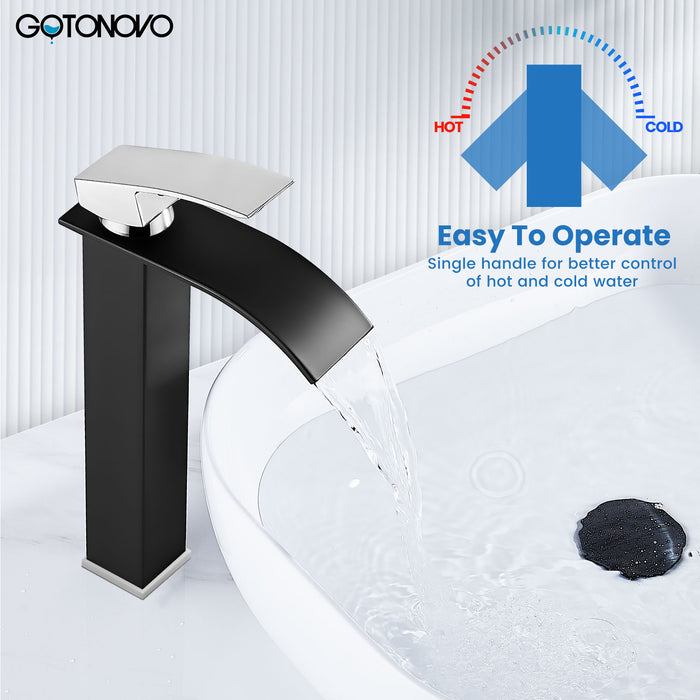 gotonovo Tall Waterfall Bathroom Vessel Sink Faucet Modern Bathroom Vanity Faucet Single Handle Single Hole Farmhouse Bar Mixer Tap Washbasin Faucet Deck Mount