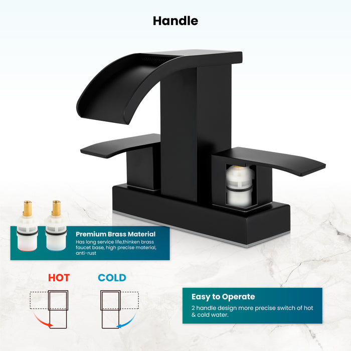 gotonovo Waterfall 4 Inch Centerset Bathroom Sink Faucet 2 Handle Basin Faucets 2 or 3 Hole Deck Mount with Pop Up Drain Included Lavatory Modern Mixer Tap Vanity Faucet