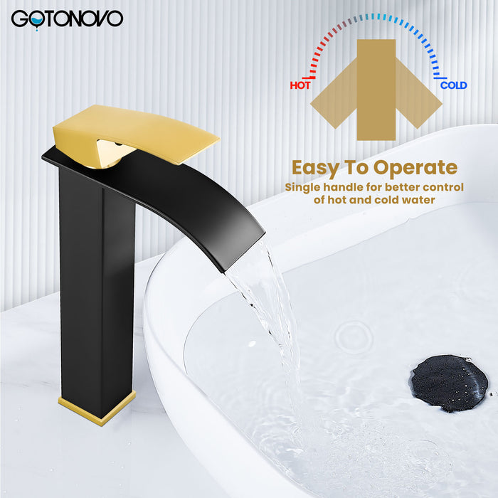 gotonovo Tall Waterfall Bathroom Vessel Sink Faucet Modern Bathroom Vanity Faucet Single Handle Single Hole Farmhouse Bar Mixer Tap Washbasin Faucet Deck Mount
