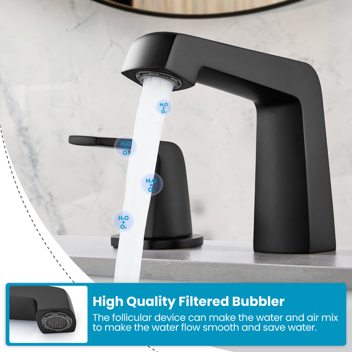 gotonovo Bathroom Sink Faucet 3 Holes 2 Handles Widespread 8 Inch Bathroom Faucet with Pop Up Drain Hot Cold Water Supply Lines Lavatory Vanity Mixer Tap, Thick Style