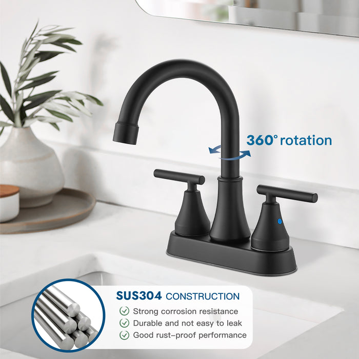 Bathroom Faucets 4 Inch Centerset Bathroom Sink Faucet Deck Mounted Swivel Spout Vanity Lavatory Faucet with Pop-Up Drain 2 Handle Utility Rv Sink Faucet