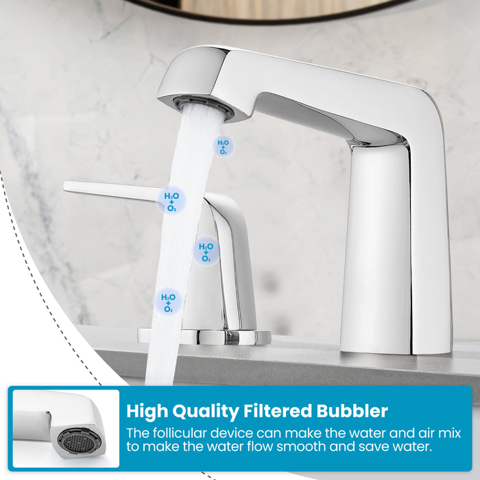 gotonovo Bathroom Sink Faucet 3 Holes 2 Handles Widespread 8 Inch Bathroom Faucet with Pop Up Drain Hot Cold Water Supply Lines Lavatory Vanity Mixer Tap, Thick Style
