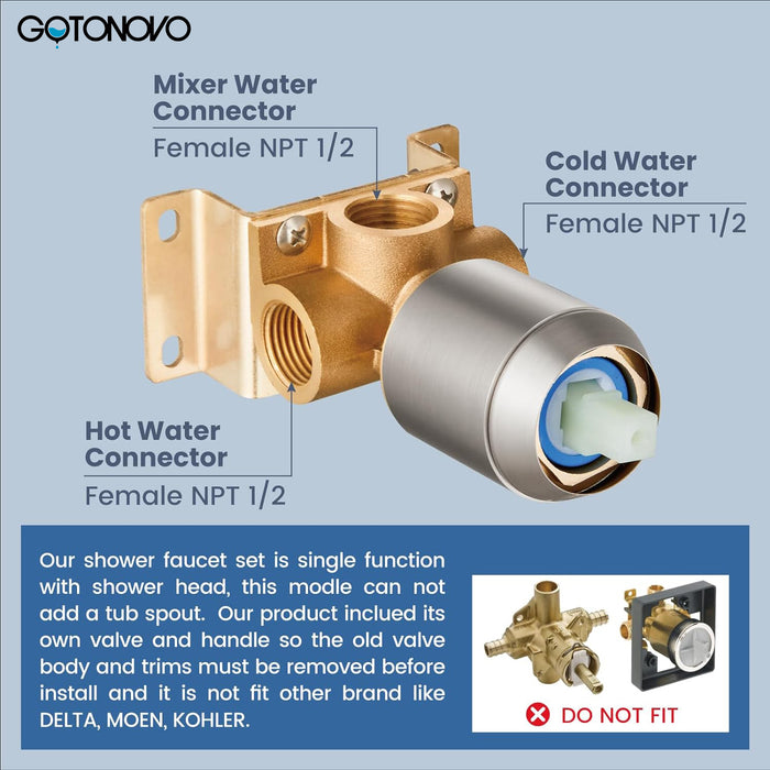 gotonovo Shower Faucet Set, Single Function Shower Trim Kit, Wall Mount 8 Inch Round Rainfall Shower Head and Handle Set, Single Handle Shower System Set Rough-in Valve