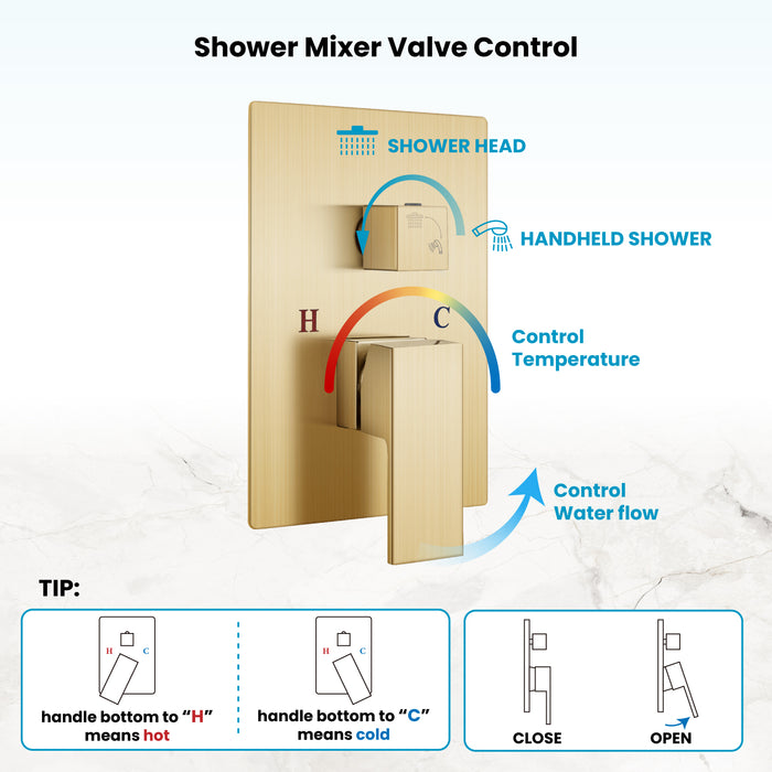 gotonovo Rain Shower Combo Set Wall Mounted  2-Function Rainfall Shower Head With Handheld Spray Rough-in Valve Body and Trim Included