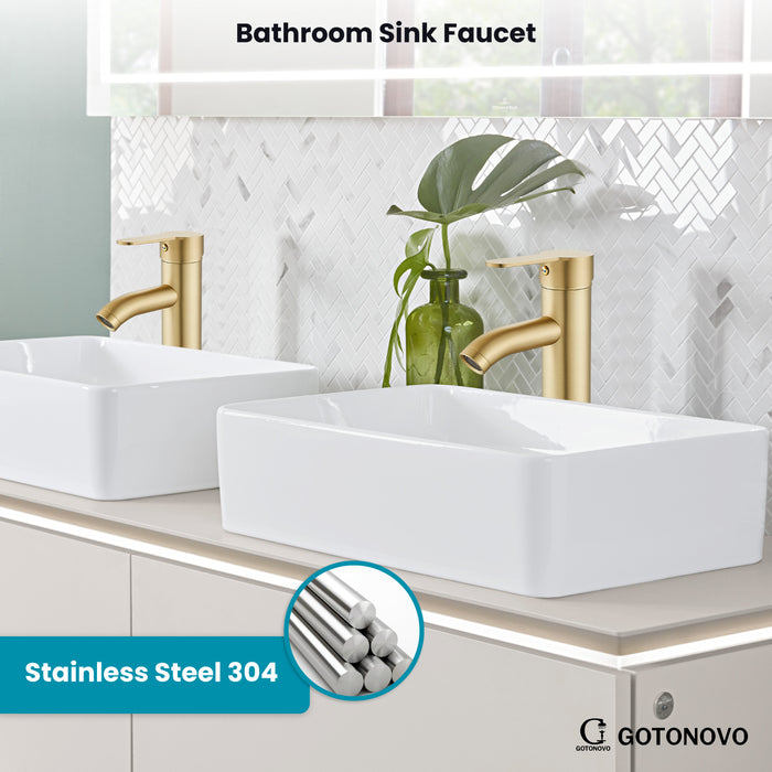 gotonovo Bathroom Vessel Sink Faucet Single Handle Lavatory Vanity Deck Mount Sink Tap with Pop Up Drain( Tall Type& Short Type)