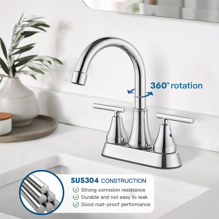 Bathroom Faucets 4 Inch Centerset Bathroom Sink Faucet Deck Mounted Swivel Spout Vanity Lavatory Faucet with Pop-Up Drain 2 Handle Utility Rv Sink Faucet