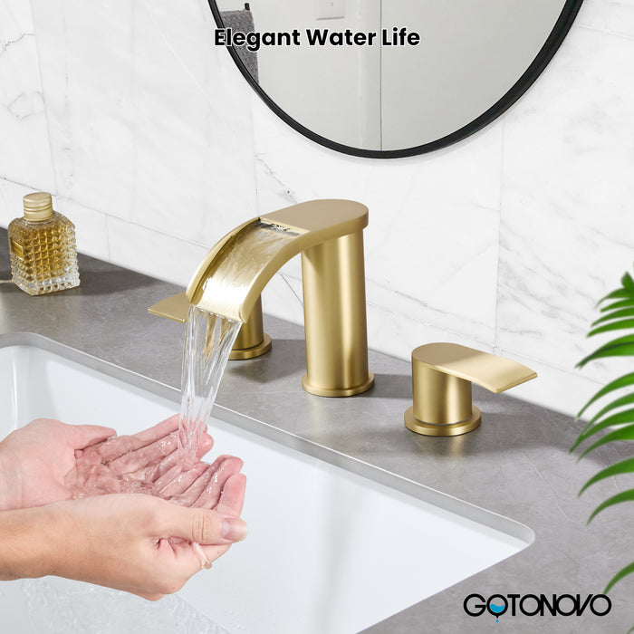 gotonovo 8 inch Waterfall Widespread Bathroom Faucet Set Bathroom Sink Faucet 3 Hole 2 Handle Vanity Lavatory Deck Mount with Pop Up Drain and Water Supply Lines