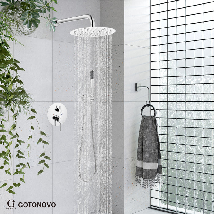 gotonovo Shower System 10 Inch  Rain Shower Head with Handheld Spray Luxury Wall Mount Shower Combo Set Rough-in Valve and Shower Trim Included Bathroom 304 Stainless Steel
