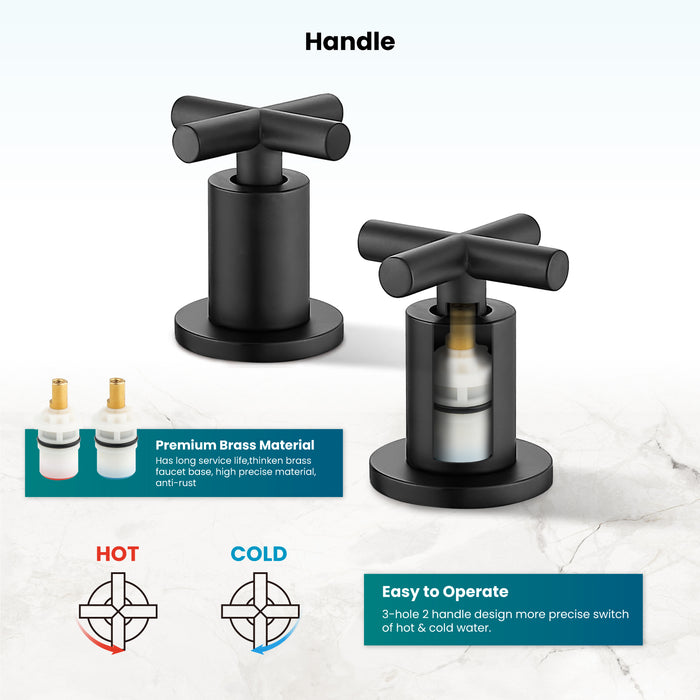 gotonovo 3 Hole Bathroom Faucet 8 inch Widespread Sink Vanity Faucet for Bathroom Sink 2 Cross Handle Deck Mount Basin with Pop Up Drain 360° Swivel Spout