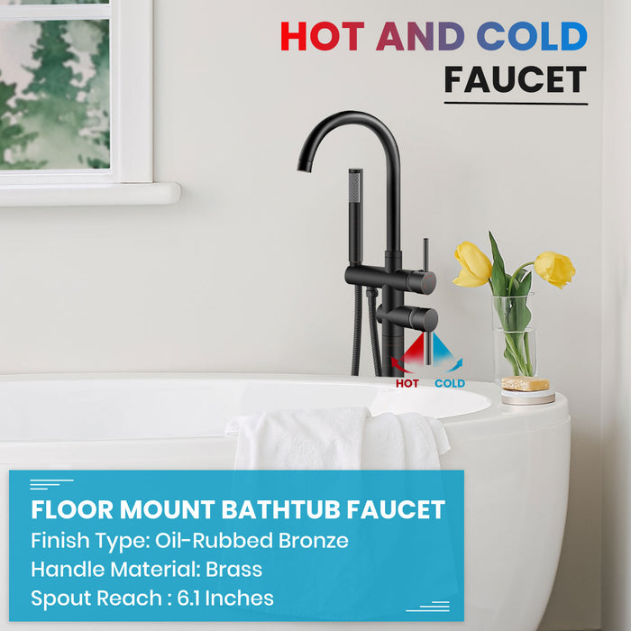 gotonovo Freestanding Tub Faucets Floor Mount Tub Filler, High Flow Free Standing Bathtub Faucet Stand Alone with Handheld Shower and Rough-in Valve,360° Swivel High-Arc Spout,SUS304