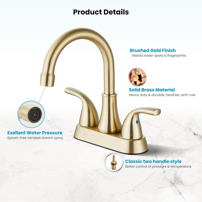 gotonovo Contemporary 2 Hole Lavatory Hot and Cold Mixer Tap 4 Inch Centerset Bathroom Sink Faucet 2 Handles Deck Mount with Pop Up Drain and Water Supply Lines