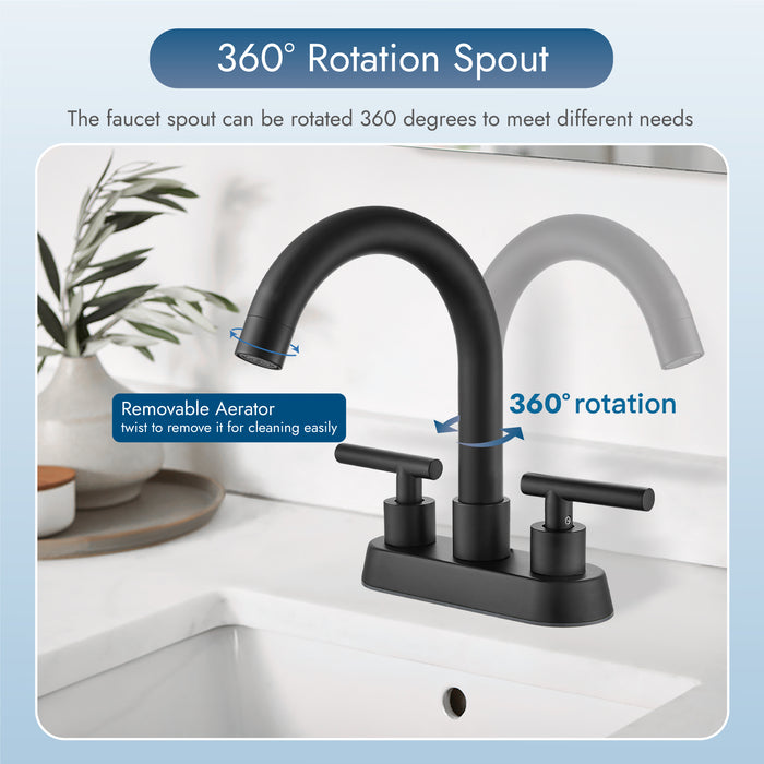 4 Inch Centerset Bathroom Sink Faucet Stainless Steel Deck Mount Double Handles Swivel Spout Mixer Tap with Pop-up Drain Lavatory Bathroom Vanity Faucets