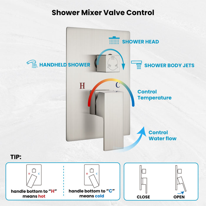 gotonovo Shower Faucet with Full Body Jets Rain Mixer 12 inch Rainfall Shower Head and Handheld Spray Combo Wall Mounted Rough-in Valve and Trim Included with 6pcs Body Message Jets