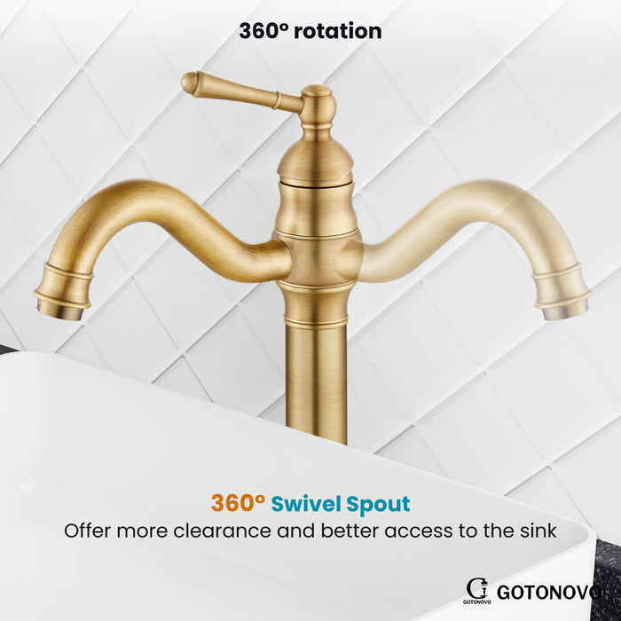 gotonovo Bathroom Vessel Sink Faucet Single Handle Lavatory Vanity Mixer Bar Tap with Pop Up Drain Tall Spout Single Hole Deck Mount