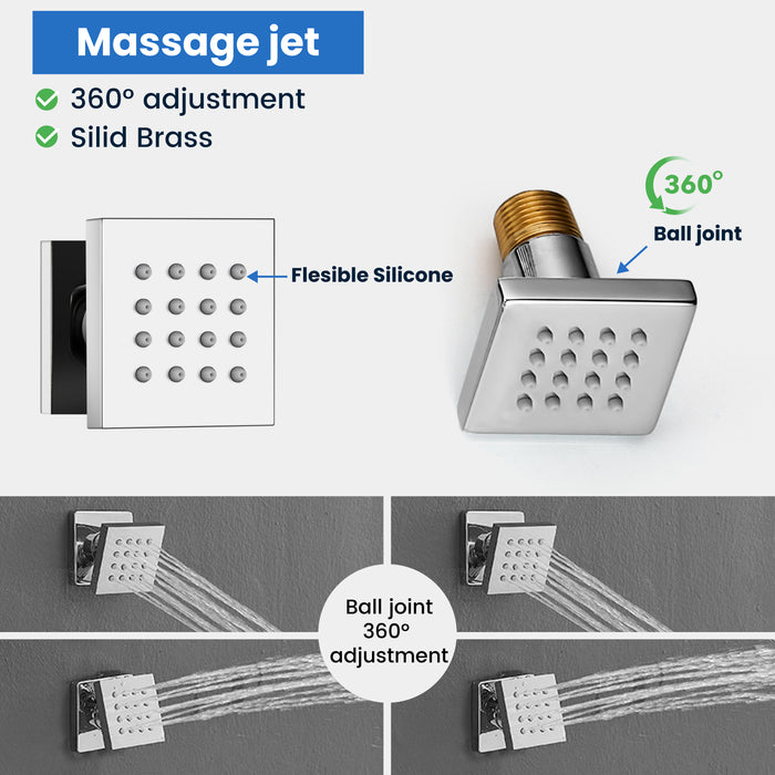gotonovo Shower Faucet with Full Body Jets Rain Mixer 12 inch Rainfall Shower Head and Handheld Spray Combo Wall Mounted Rough-in Valve and Trim Included with 6pcs Body Message Jets