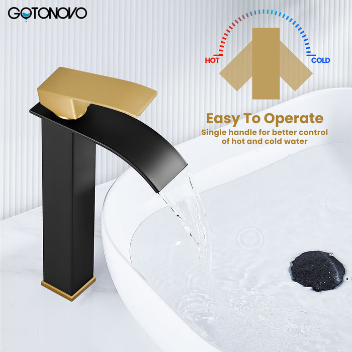 gotonovo Tall Waterfall Bathroom Vessel Sink Faucet Modern Bathroom Vanity Faucet Single Handle Single Hole Farmhouse Bar Mixer Tap Washbasin Faucet Deck Mount