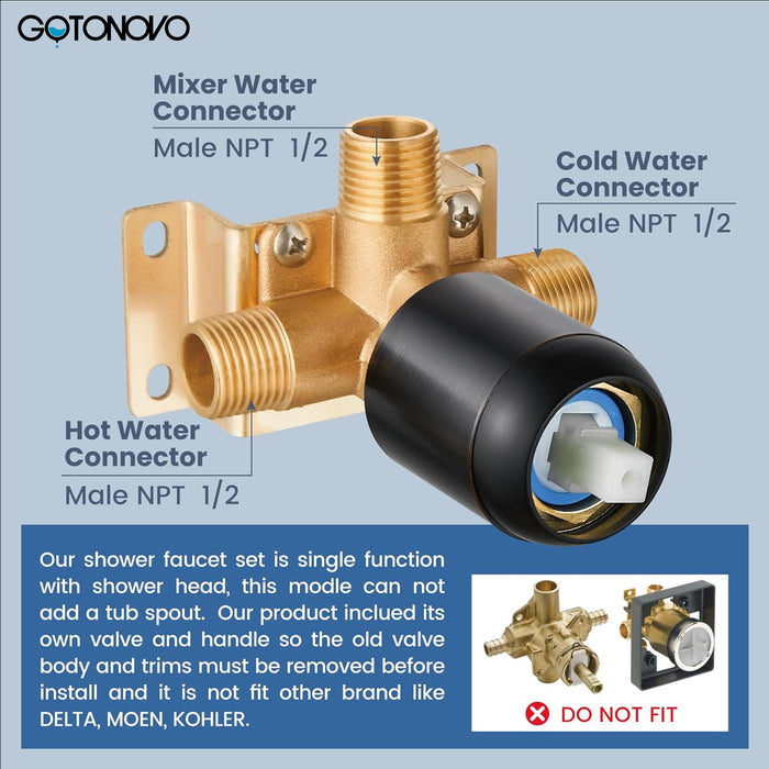 gotonovo Shower Faucet Set, Single Function Shower Trim Kit, Wall Mount 8 Inch Round Rainfall Shower Head and Handle Set, Single Handle Shower System Set Rough-in Valve