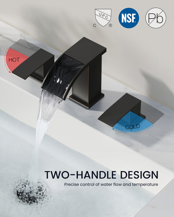 gotonovo Waterfall 8 inch Widespread Bathroom Faucet Set Bathroom Sink Faucet 3 Hole 2 Handle Vanity Lavatory Deck Mount with Pop Up Drain and Water Supply Lines