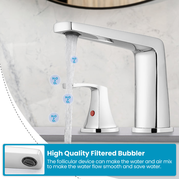gotonovo Bathroom Sink Faucet 3 Holes 2 Handles Widespread 8 Inch Bathroom Faucet with Pop Up Drain Hot Cold Water Supply Lines Lavatory Vanity Mixer Tap, Thin Style